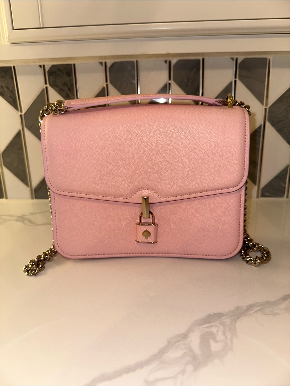 Kate Spade Pink Pebbled Leather Locket Chain Shoulder Bag NWOT